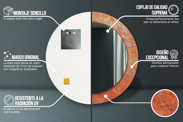 Rund spegel med tryck Rost metall