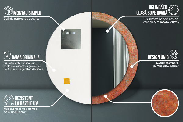 Rund spegel med tryck Rost metall