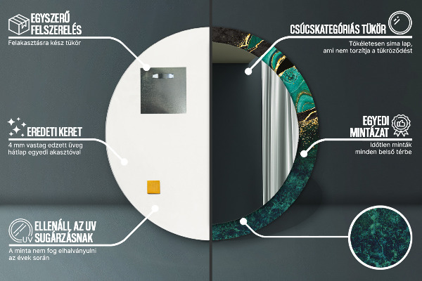 Rund spegel med tryck Marmorgrön