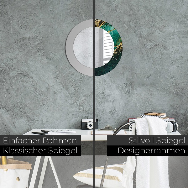 Rund spegel med tryck Marmorgrön