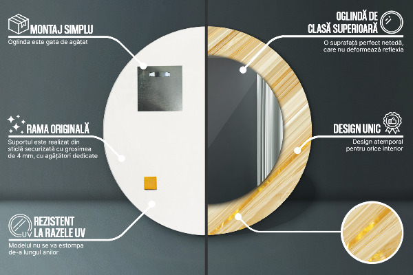 Rund spegel med tryck Guld abstrakt