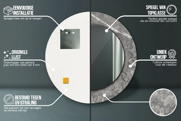 Rund spegel med tryck Rustik marmor