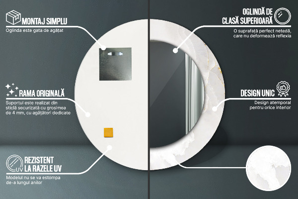 Rund spegel med tryck Glänsande marmor