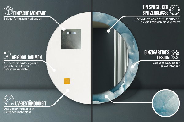 Rund spegel med tryck Blå onyxmarmor