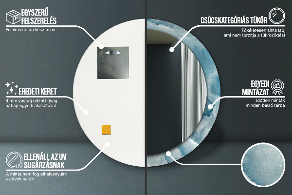 Rund spegel med tryck Blå onyxmarmor
