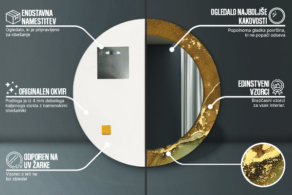 Rund spegel med tryck Metalliska virvlar