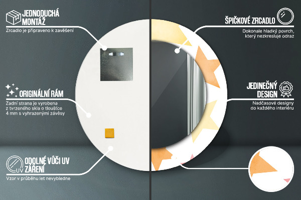 Rund spegel med tryck Pastellstjärnor