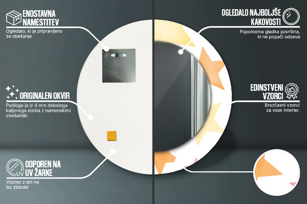 Rund spegel med tryck Pastellstjärnor