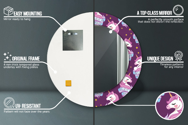Rund spegel med tryck Enhörningsstjärnor