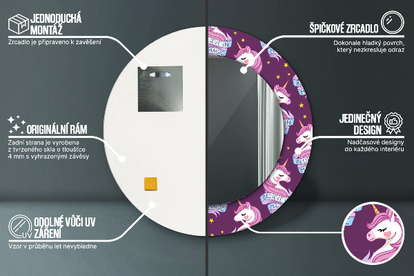 Rund spegel med tryck Enhörningsstjärnor