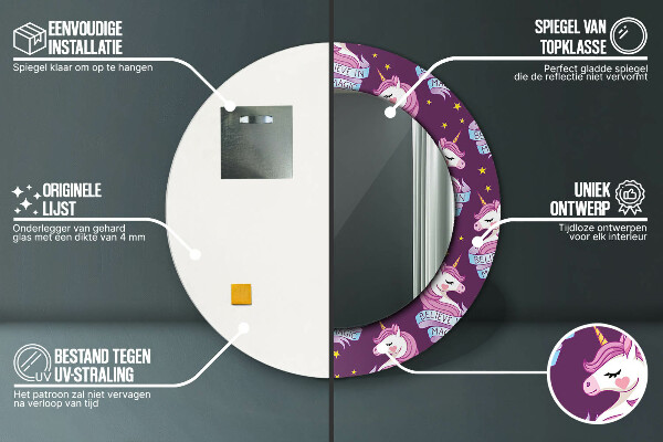 Rund spegel med tryck Enhörningsstjärnor