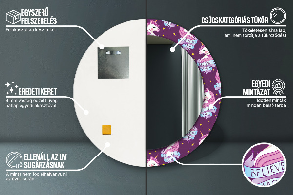 Rund spegel med tryck Enhörningsstjärnor