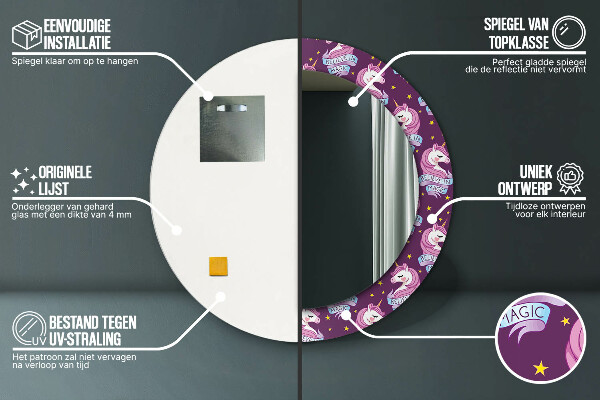 Rund spegel med tryck Enhörningsstjärnor