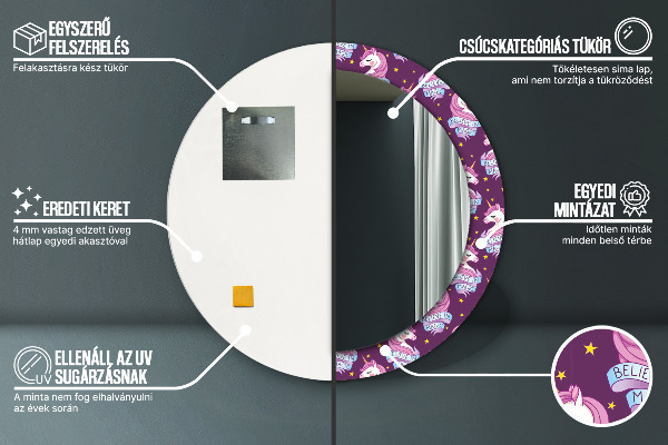 Rund spegel med tryck Enhörningsstjärnor