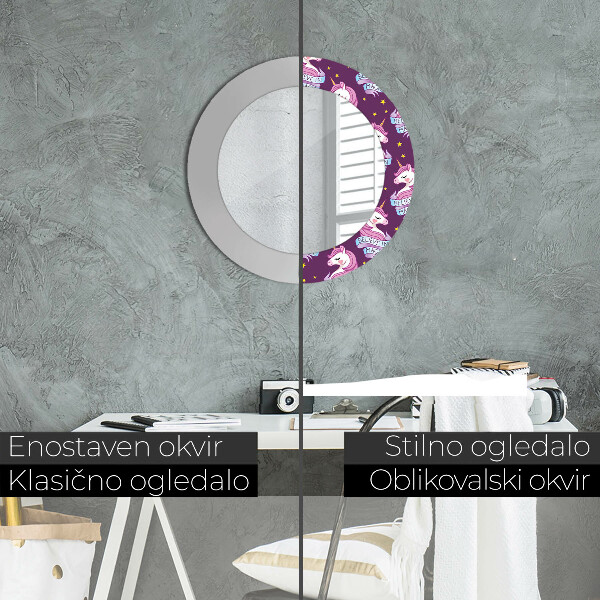 Rund spegel med tryck Enhörningsstjärnor