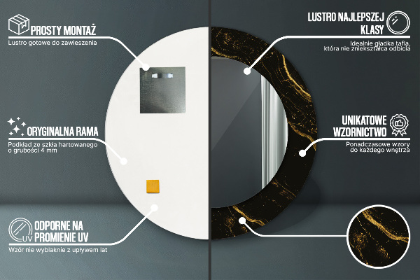 Rund spegel med tryck Svart marmor