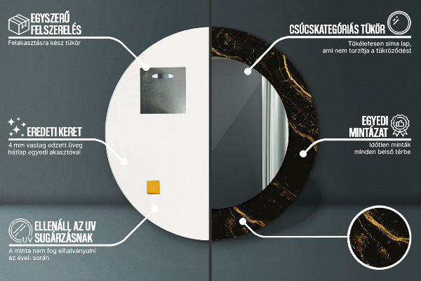 Rund spegel med tryck Svart marmor