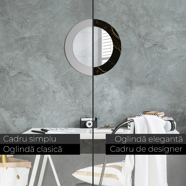 Rund spegel med tryck Svart marmor