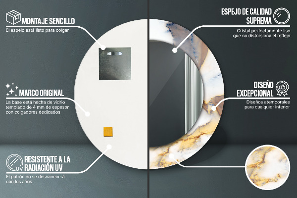 Rund spegel med tryck Vit marmor