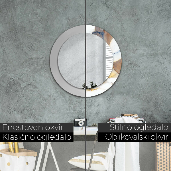 Rund spegel med tryck Vit marmor