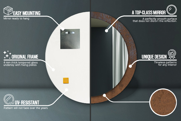 Rund spegel med tryck Metallisk rustik