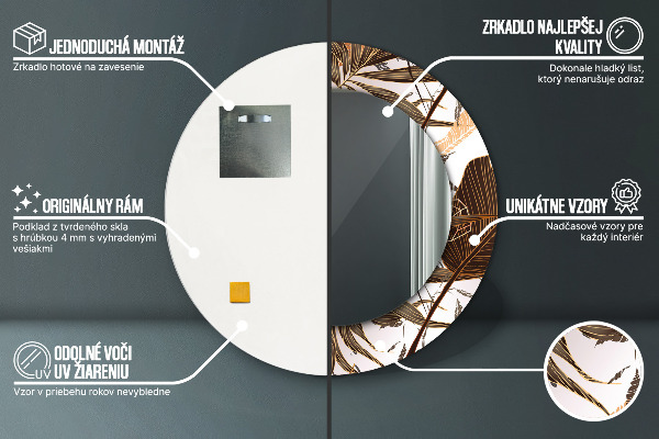 Rund spegel med tryck Palmblad