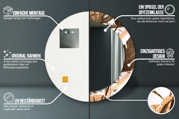 Rund spegel med tryck Palmblad