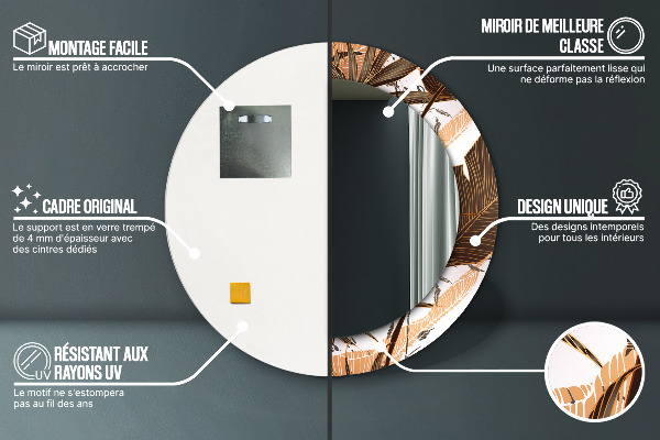 Rund spegel med tryck Palmblad