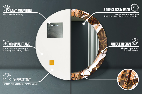 Rund spegel med tryck Palmblad