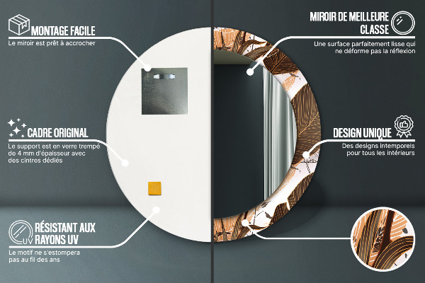 Rund spegel med tryck Palmblad