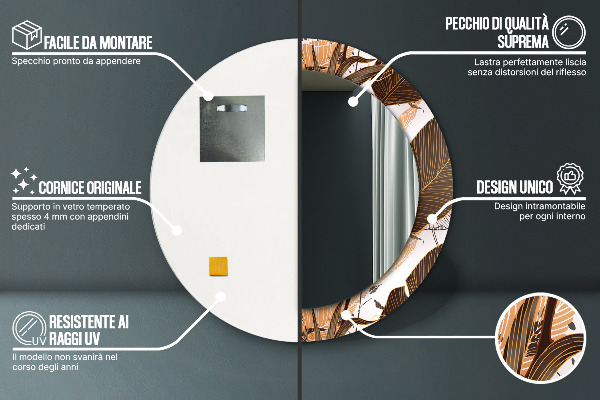 Rund spegel med tryck Palmblad