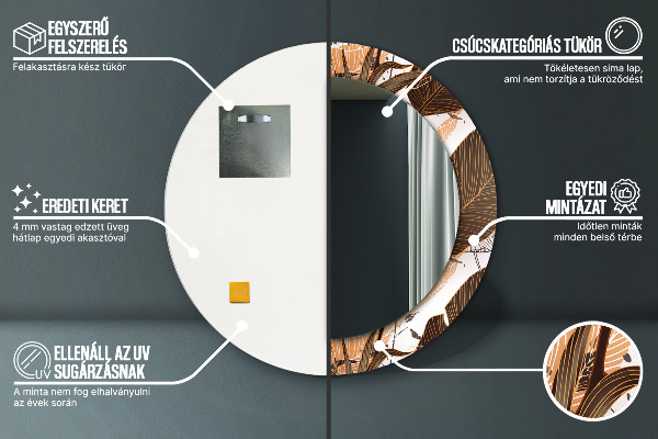 Rund spegel med tryck Palmblad