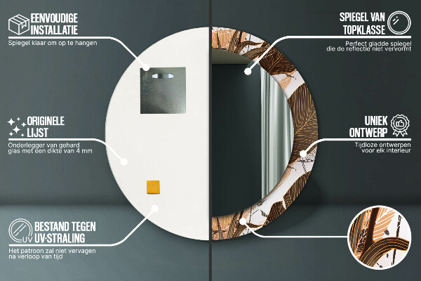 Rund spegel med tryck Palmblad