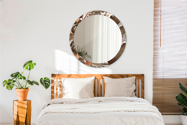 Rund spegel med tryck Palmblad