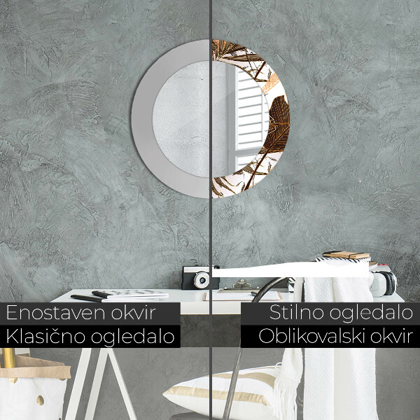 Rund spegel med tryck Palmblad