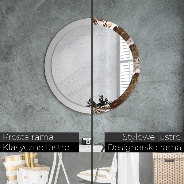 Rund spegel med tryck Palmblad