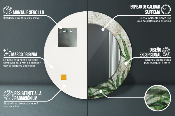 Rund spegel med tryck Ormbunksblad