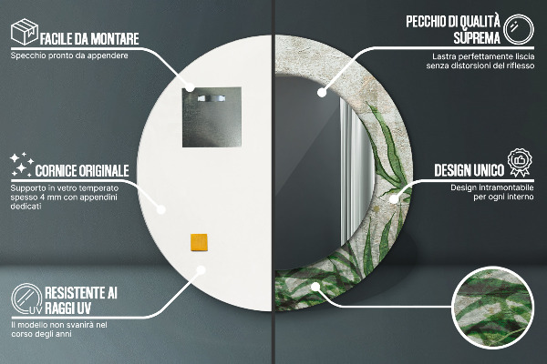 Rund spegel med tryck Ormbunksblad