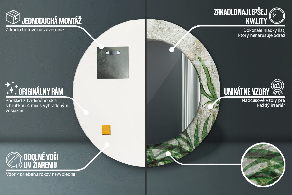 Rund spegel med tryck Ormbunksblad