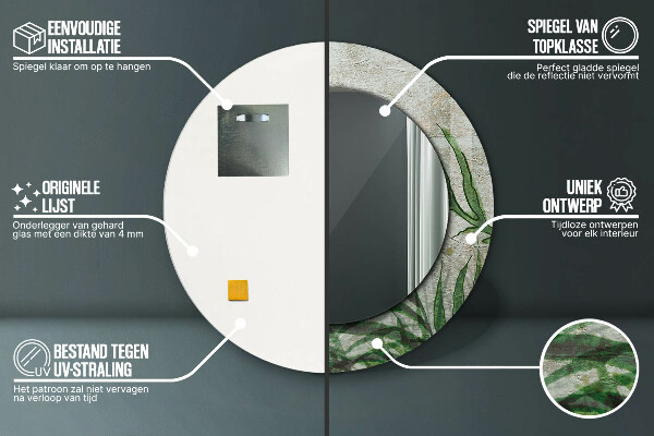 Rund spegel med tryck Ormbunksblad