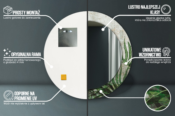 Rund spegel med tryck Ormbunksblad