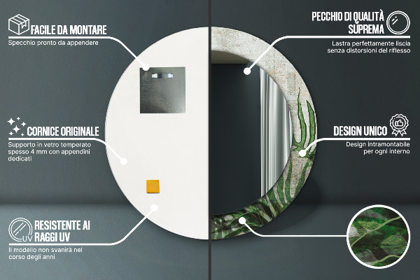 Rund spegel med tryck Ormbunksblad