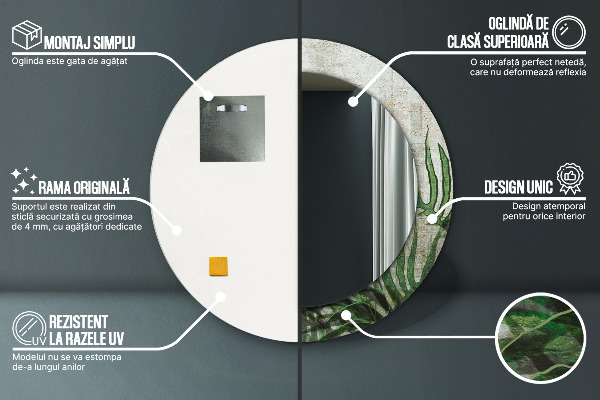 Rund spegel med tryck Ormbunksblad