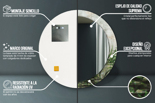 Rund spegel med tryck Ormbunksblad