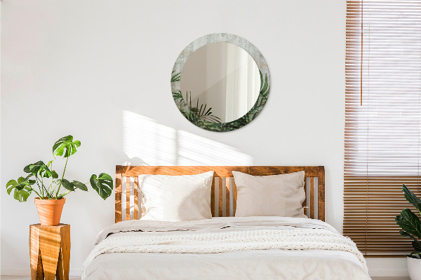 Rund spegel med tryck Ormbunksblad