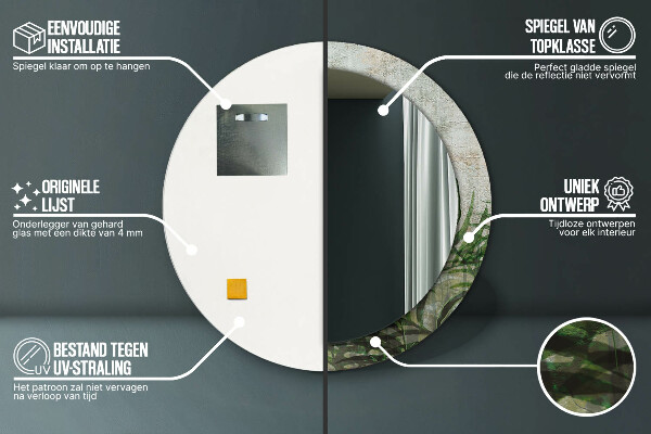 Rund spegel med tryck Ormbunksblad