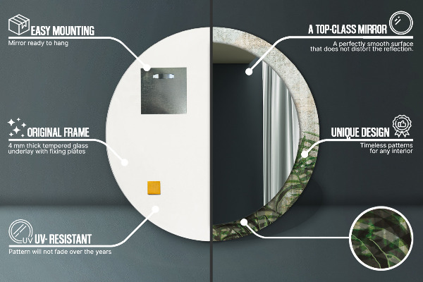 Rund spegel med tryck Ormbunksblad