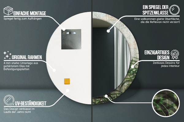 Rund spegel med tryck Ormbunksblad