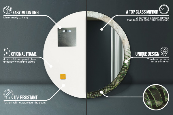 Rund spegel med tryck Ormbunksblad