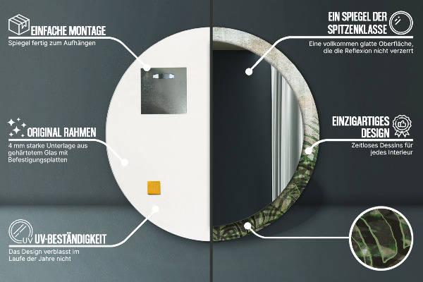 Rund spegel med tryck Ormbunksblad